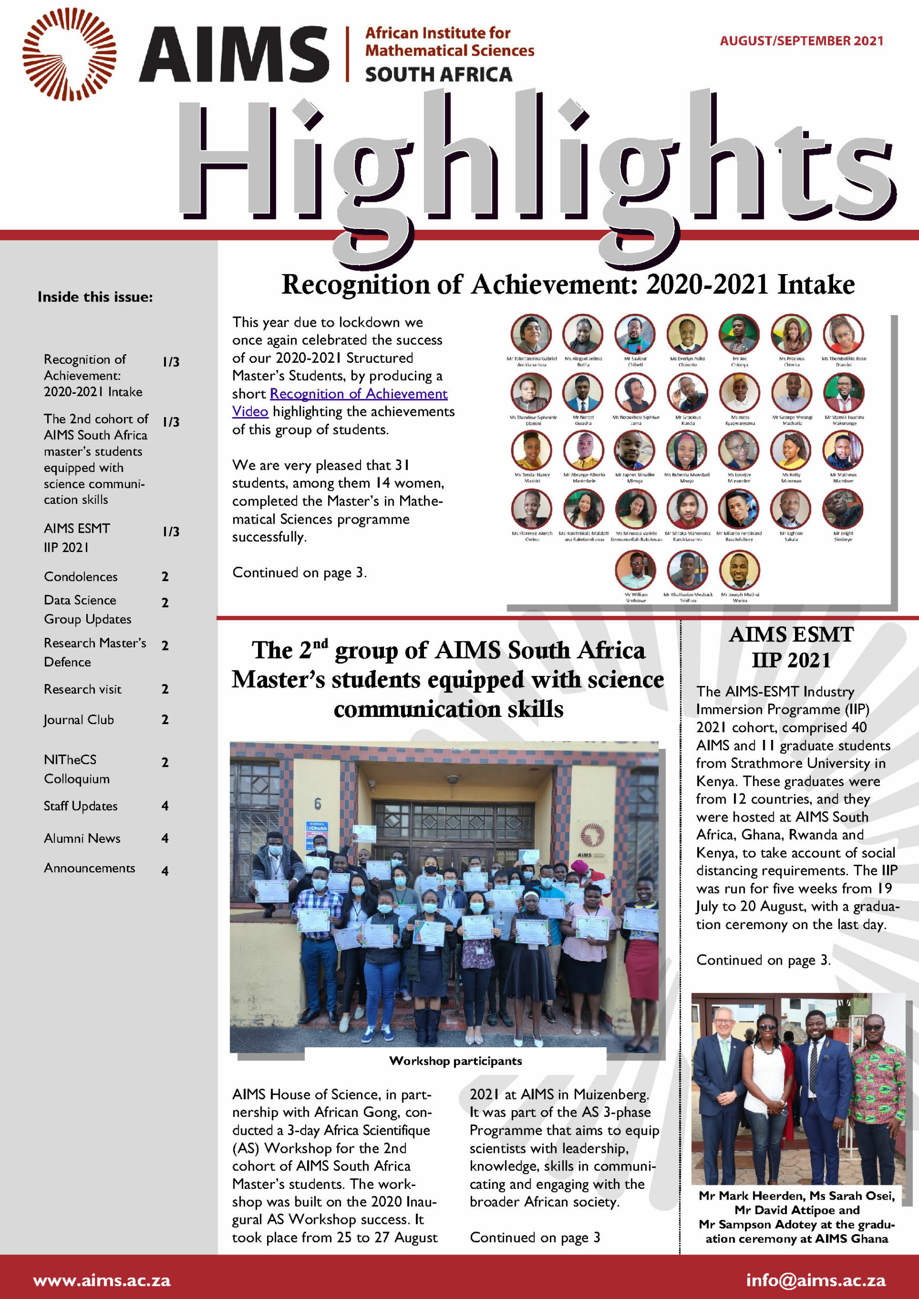 AIMS South Africa Newsletter August/September 2021 – AIMS South Africa